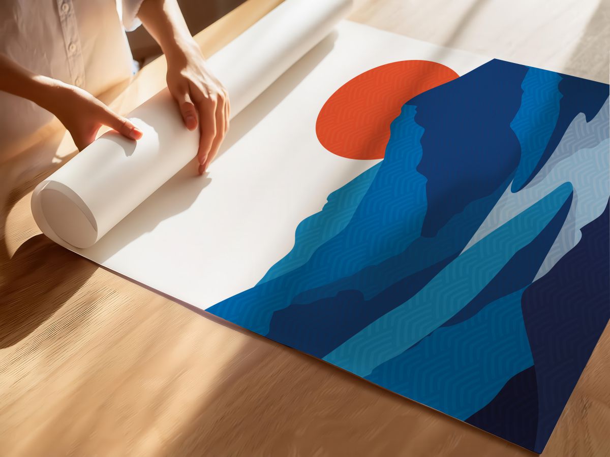 Japon Dağları Kıvrılan Nehir, rulo yapılmış çerçevesiz poster
