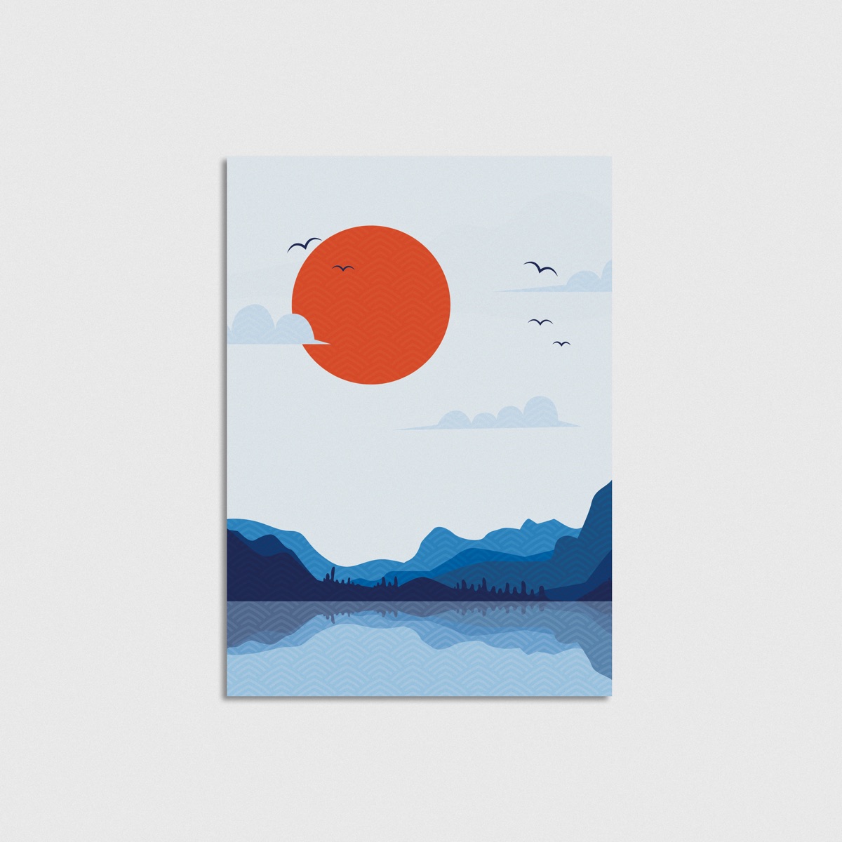 Japon Dağları Göl ve Kuşlar posteri, çerçevesiz poster