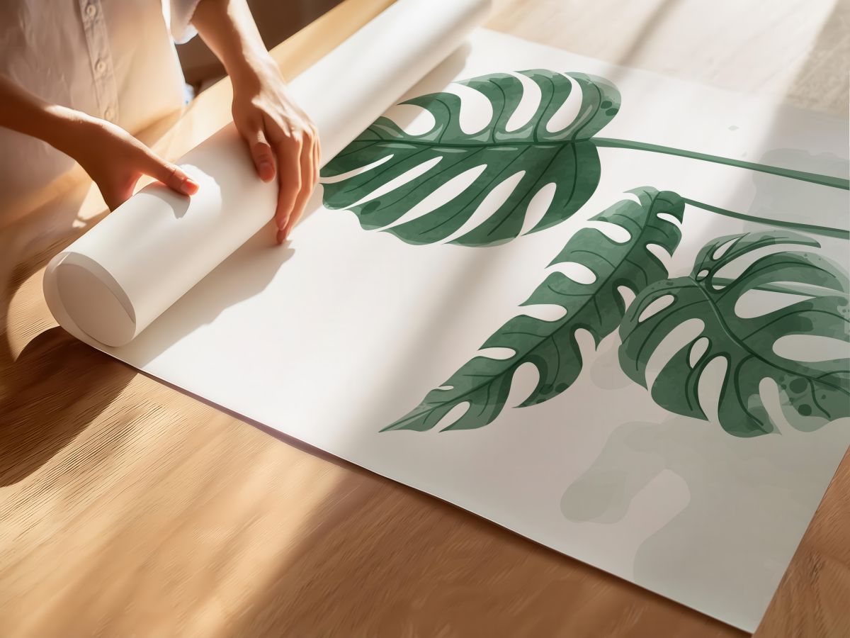 Sulu Boya Monstera Yaprakları, rulo yapılmış çerçevesiz poster