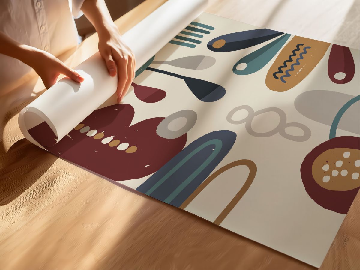 Boho Organik Desen Bordo ve Petrol, rulo yapılmış çerçevesiz poster