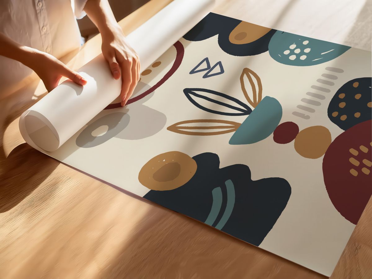 Boho Organik Desen ve Saksı, rulo yapılmış çerçevesiz poster