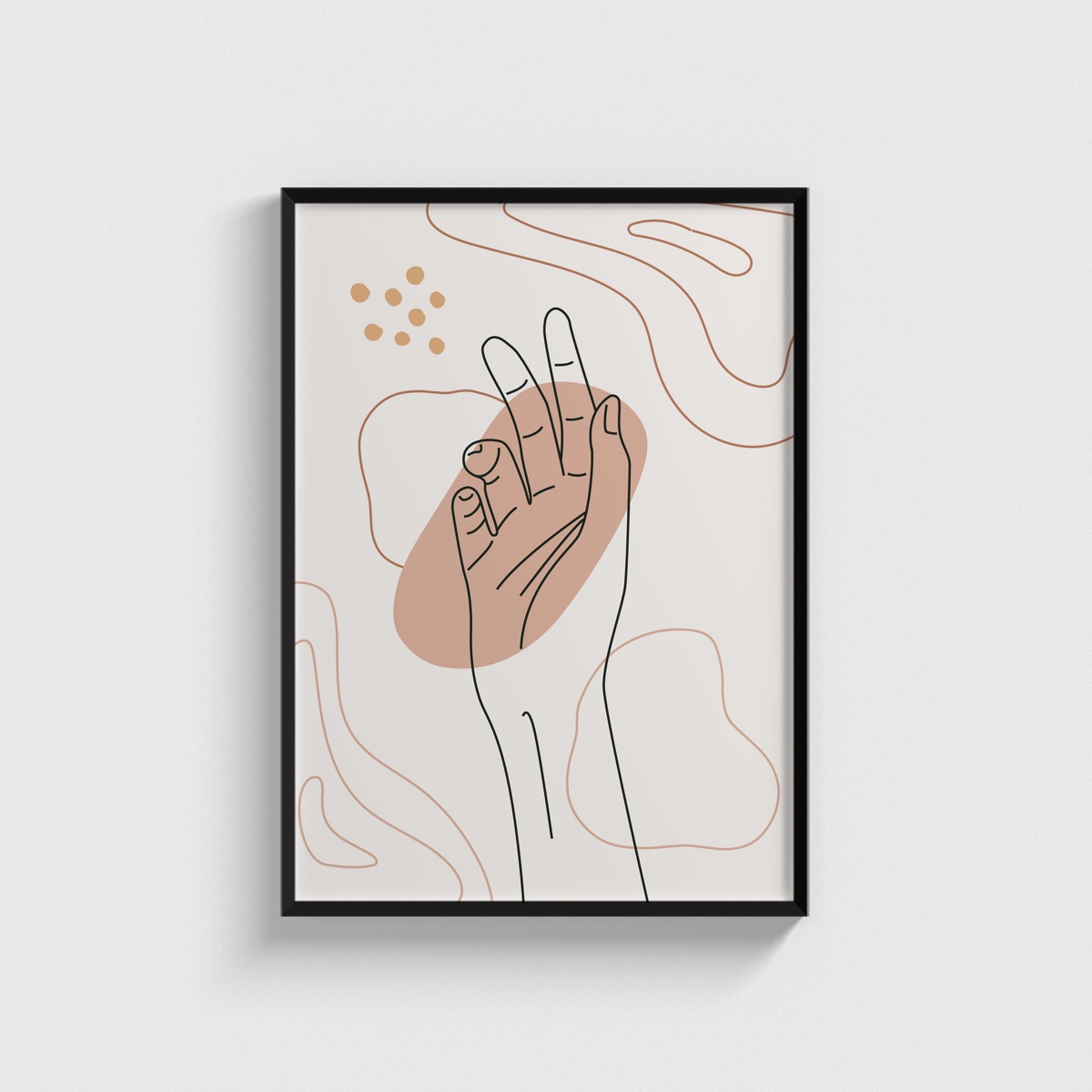 Tek Çizgi Eller ve Pudra Leke line art posteri, siyah çerçeveli tablo