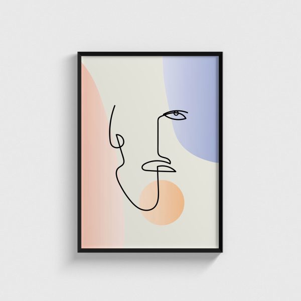 Pastel Formlar ve Çizgi Profil line art posteri, siyah çerçeveli tablo