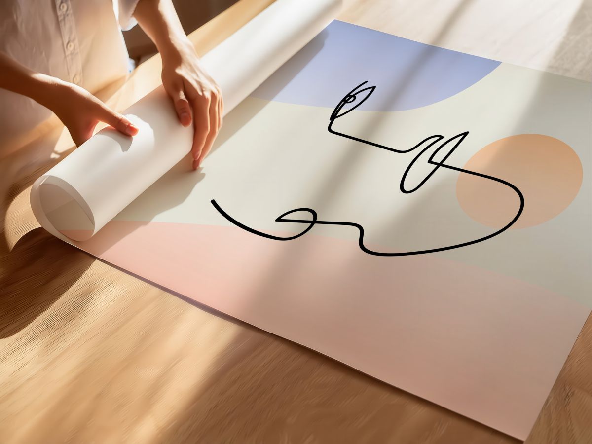 Pastel Formlar ve Çizgi Profil, rulo yapılmış çerçevesiz poster