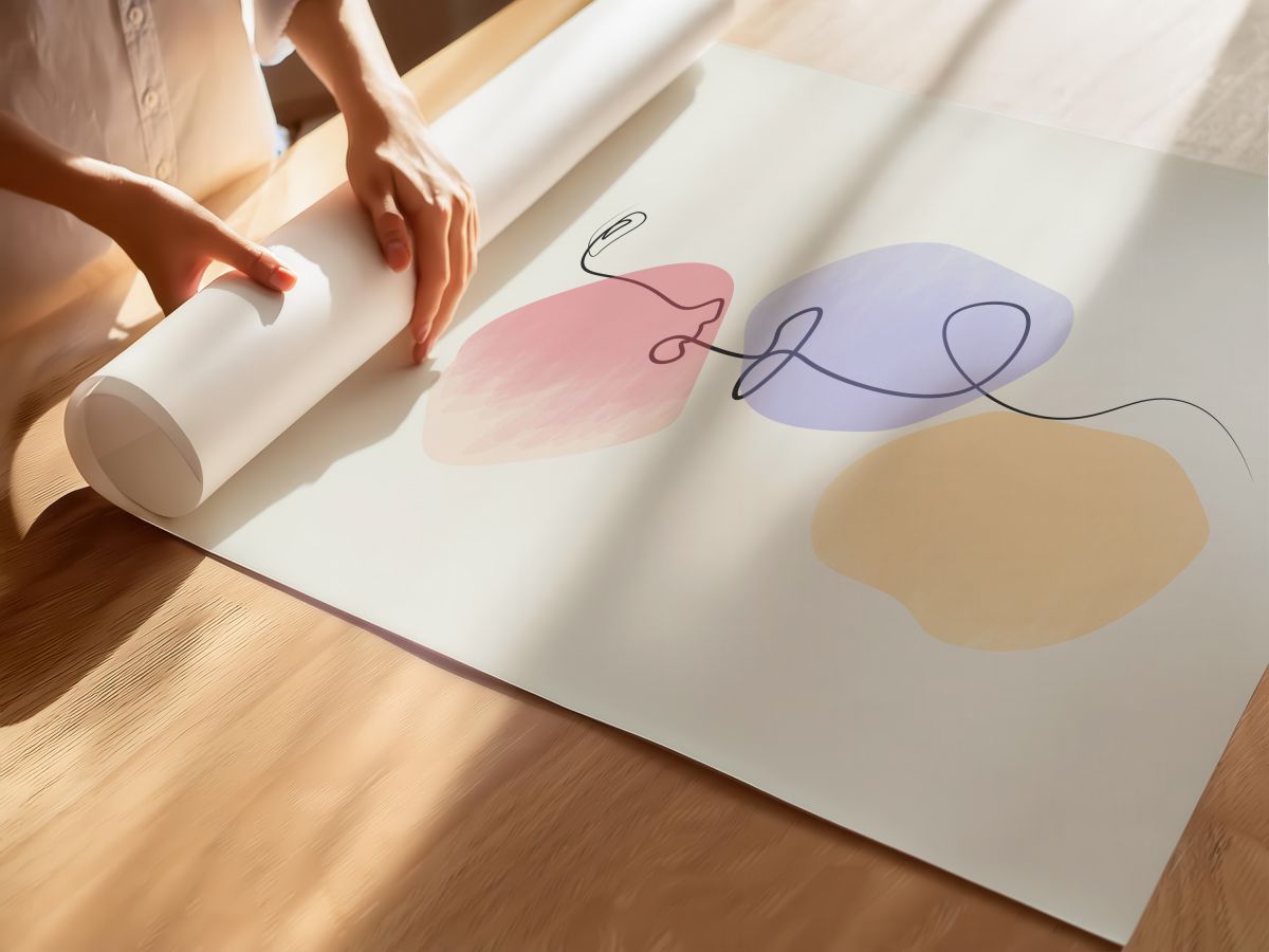 Pembe ve Lila Sulu Boya Çizgi Yüz, rulo yapılmış çerçevesiz poster