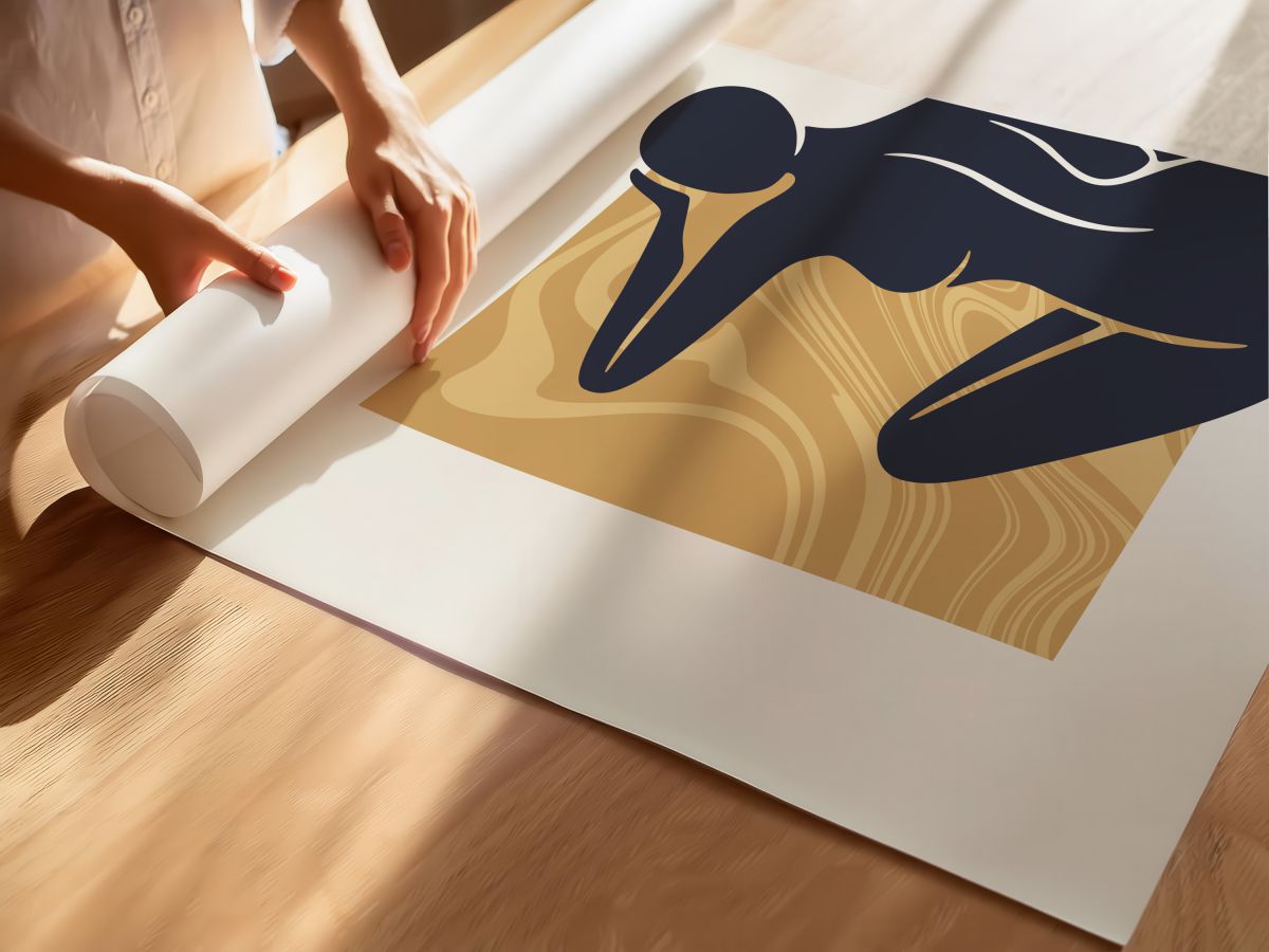Altın Mermer Kare ve Figür, rulo yapılmış çerçevesiz poster