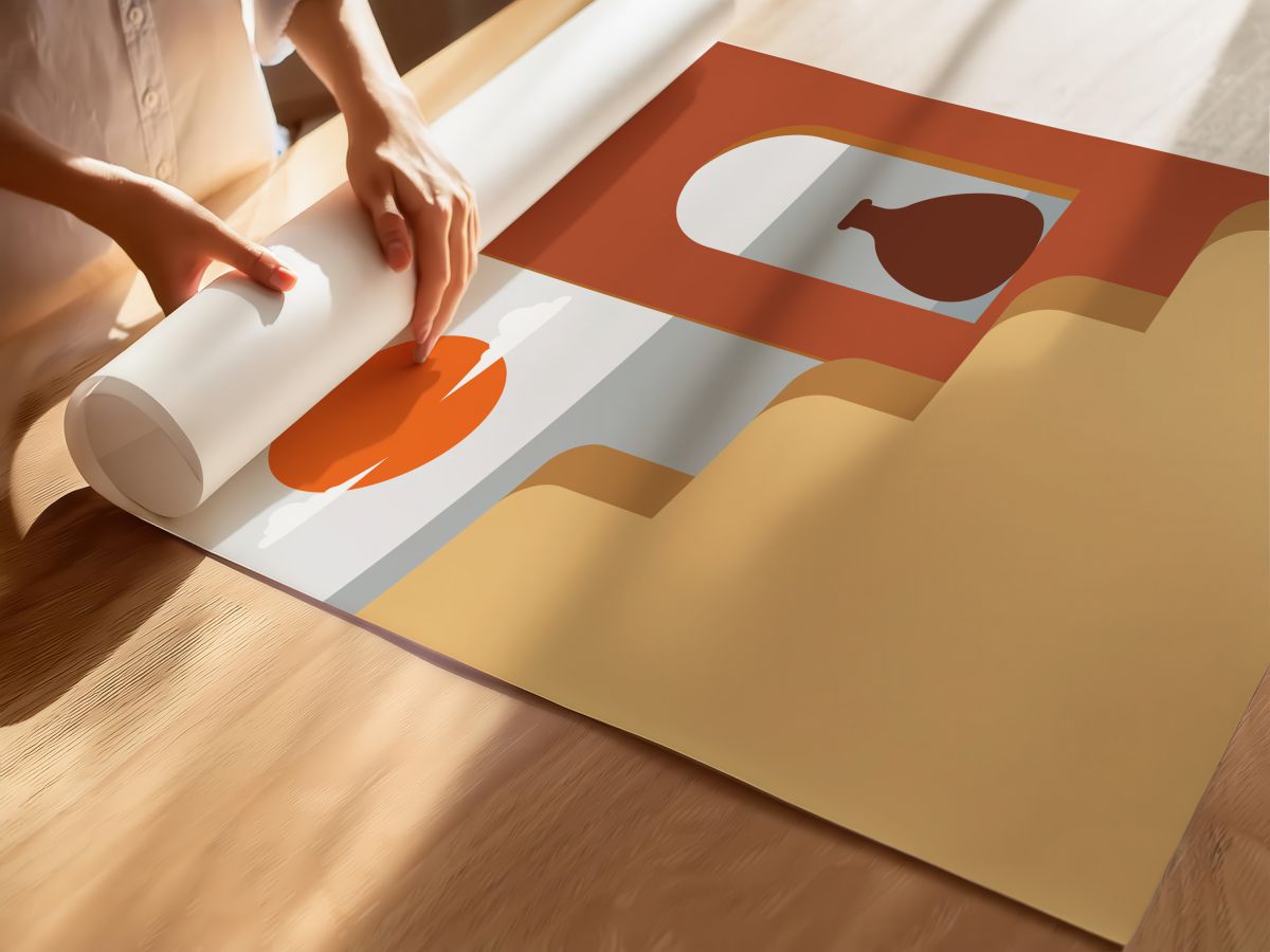 Kum Rengi Merdiven ve Kemerli Pencere, rulo yapılmış çerçevesiz poster
