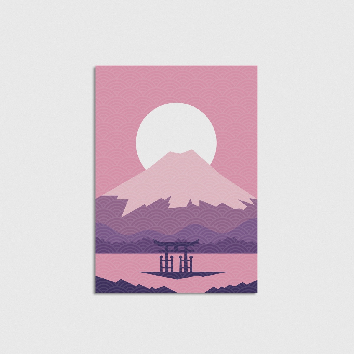 Pembe Fuji Dağı ve Torii japon posteri, çerçevesiz poster