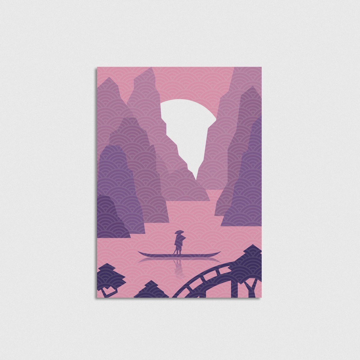 Pembe Kayalıklar ve Kayıkçı japon posteri, çerçevesiz poster