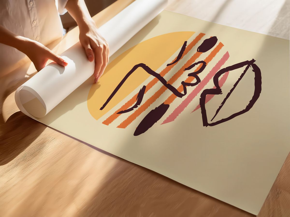 Sarı Güneş ve Çizgi Yüz, rulo yapılmış çerçevesiz poster