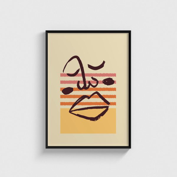 Sarı Kare ve Çizgili Çizgi Yüz line art posteri, siyah çerçeveli tablo