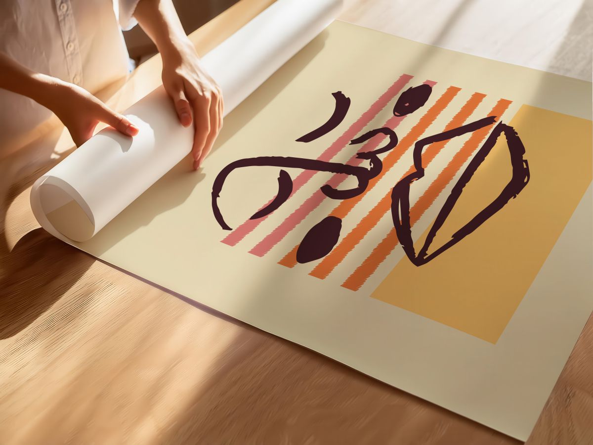 Sarı Kare ve Çizgili Çizgi Yüz, rulo yapılmış çerçevesiz poster