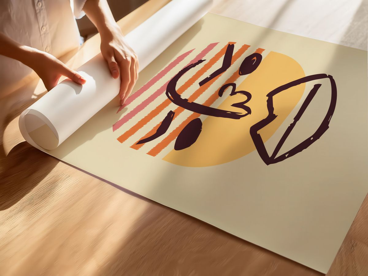 Sarı Daire ve Turuncu Şeritli Yüz, rulo yapılmış çerçevesiz poster