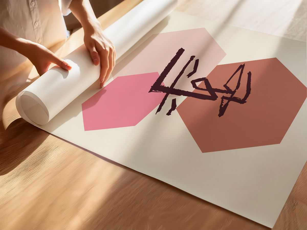 Kahve Altıgenler ve Çizgi Yüz, rulo yapılmış çerçevesiz poster