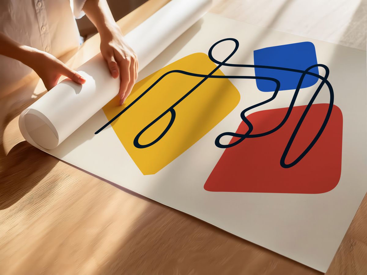 Sarı ve Mavi Formlar Çizgi Yüz, rulo yapılmış çerçevesiz poster