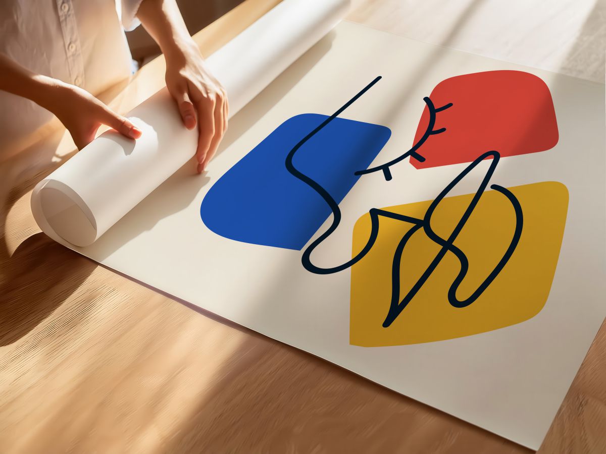 Mavi Şapkalı Çizgi Yüz, rulo yapılmış çerçevesiz poster