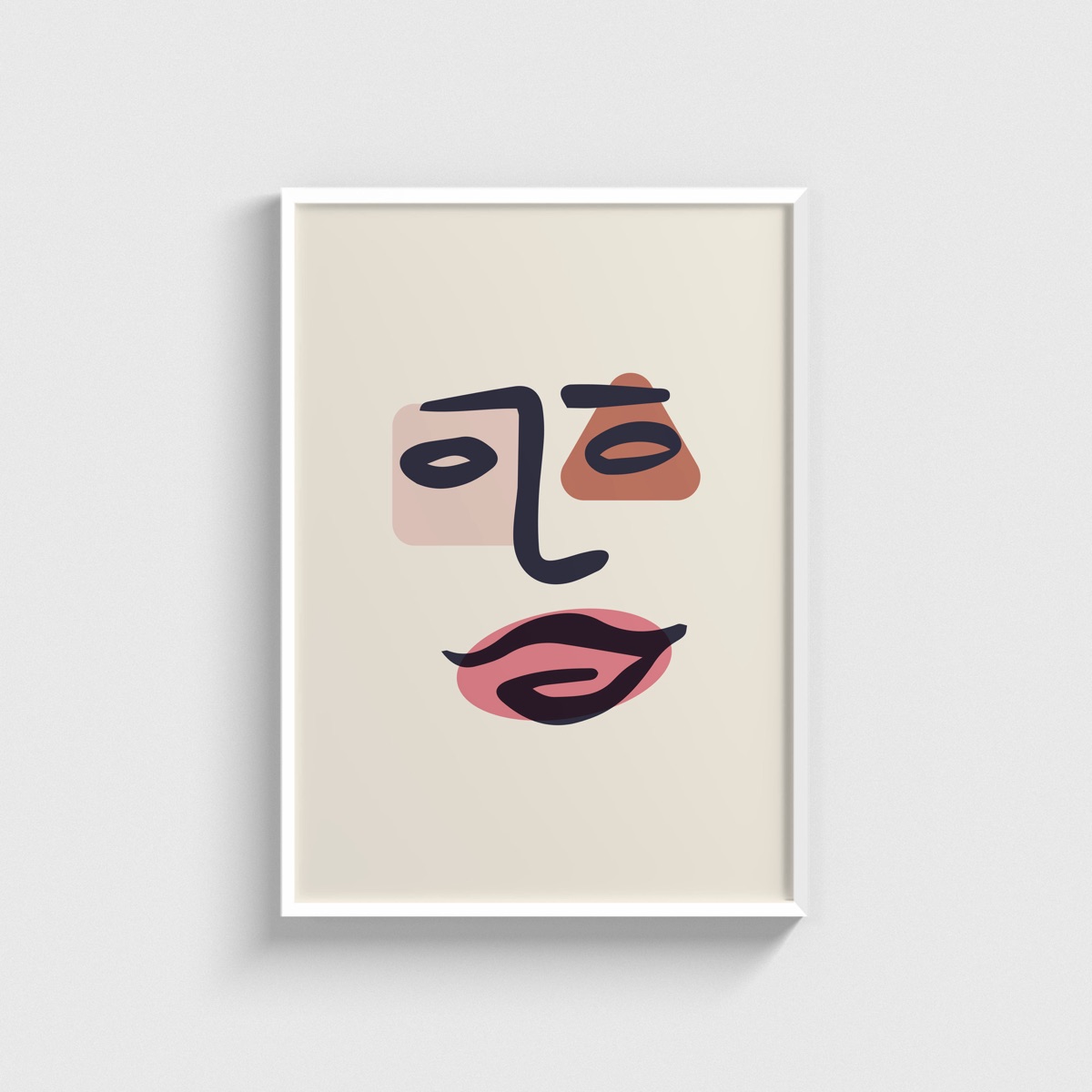 Kahve Kaşlı Çizgi Yüz line art posteri, beyaz çerçeveli tablo
