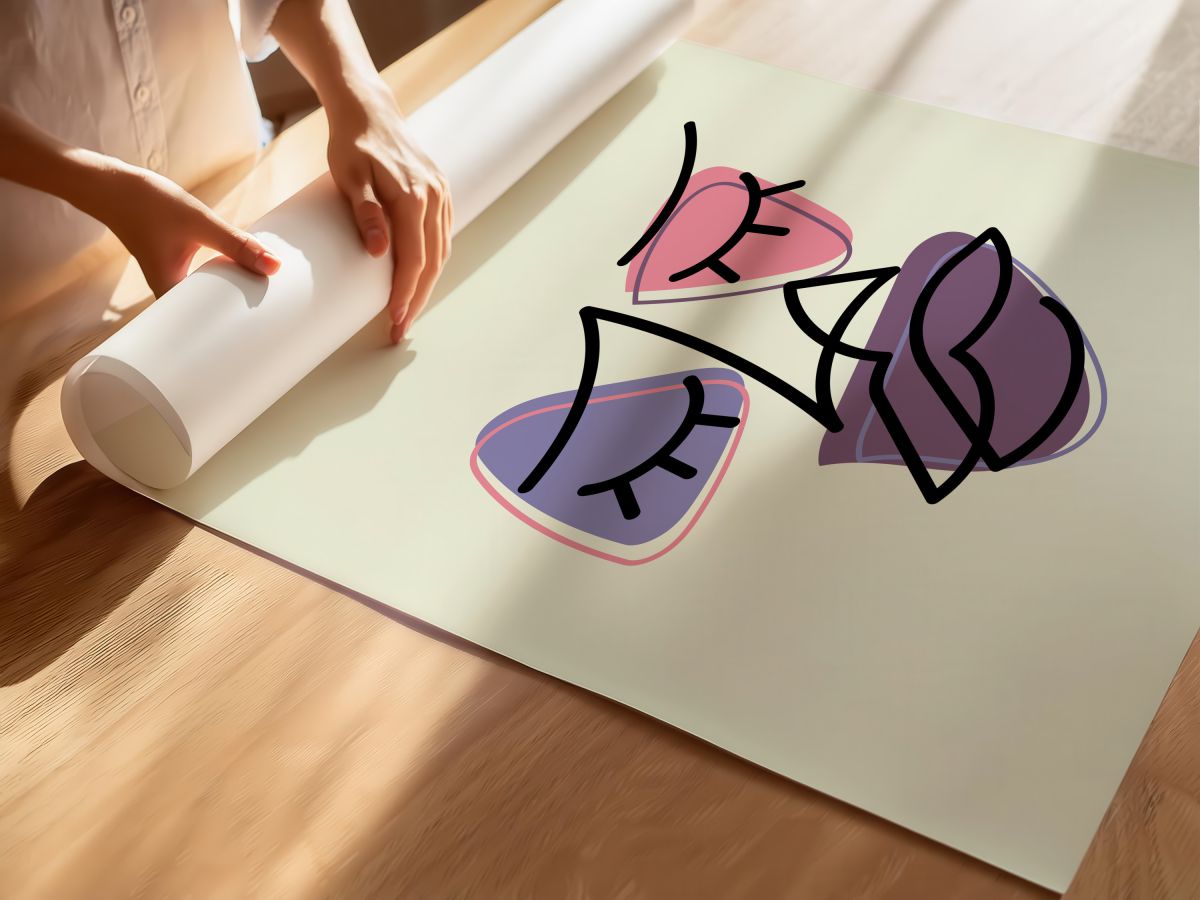 Lila ve Pembe Formlar Çizgi Yüz, rulo yapılmış çerçevesiz poster
