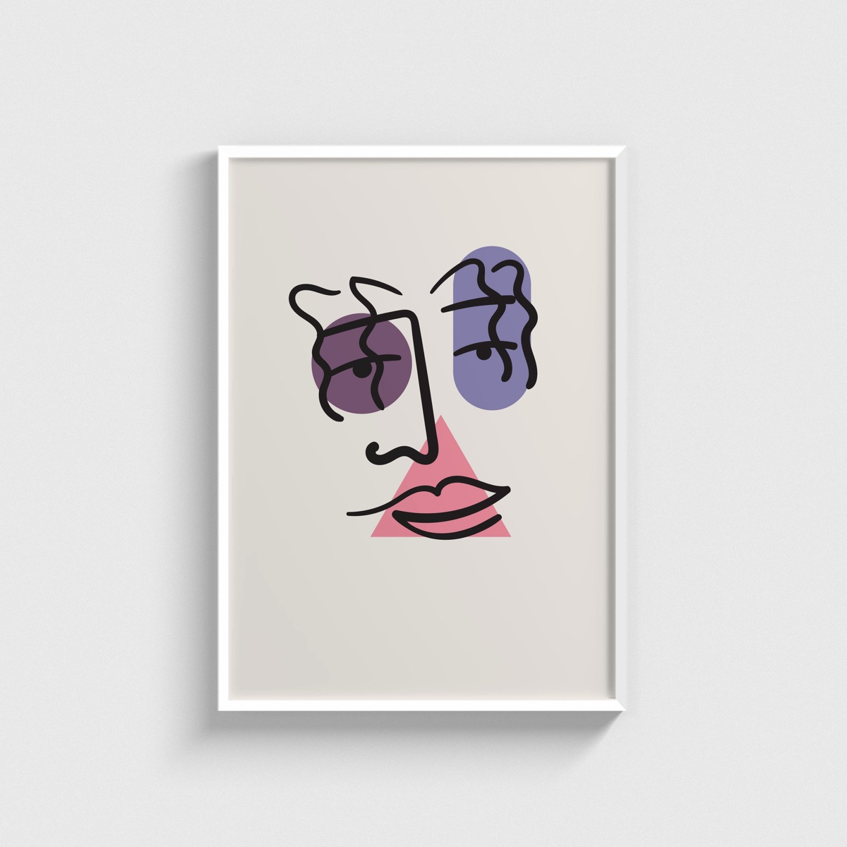 Mor Formlar ve Kıvrımlı Yüz line art posteri, beyaz çerçeveli tablo