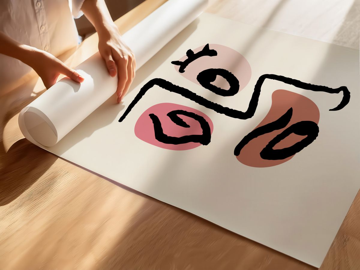 Pembe Lekeli Kalın Çizgi Yüz, rulo yapılmış çerçevesiz poster