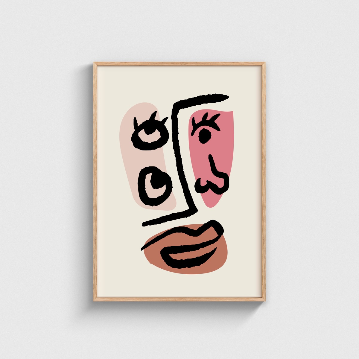 Kahve Dudaklı Kalın Çizgi Yüz line art posteri, ahşap çerçeveli tablo