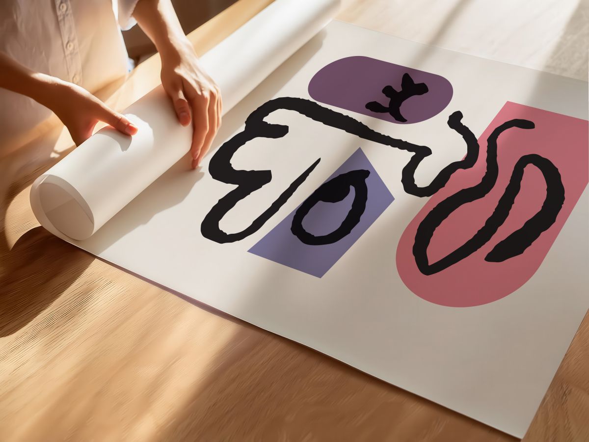Kıvırcık Saçlı Mor ve Pembe Yüz, rulo yapılmış çerçevesiz poster