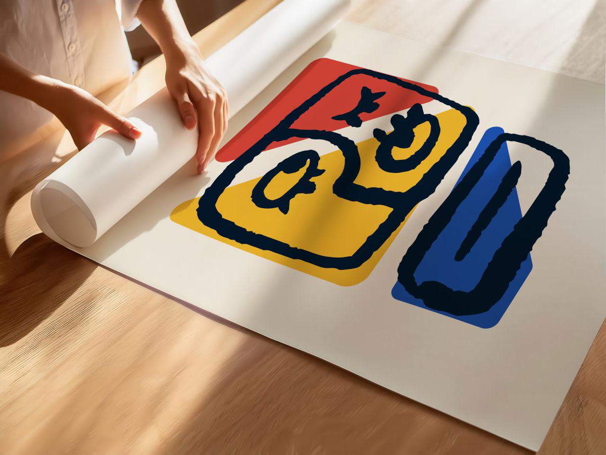 Sarı ve Mavi Bloklu Yüz, rulo yapılmış çerçevesiz poster