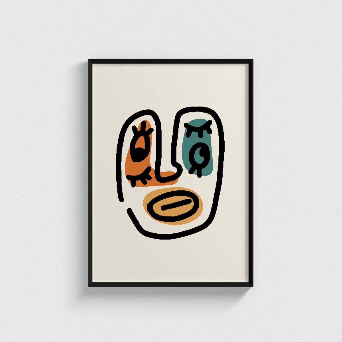 Turuncu Lekeli Oval Yüz line art posteri, siyah çerçeveli tablo