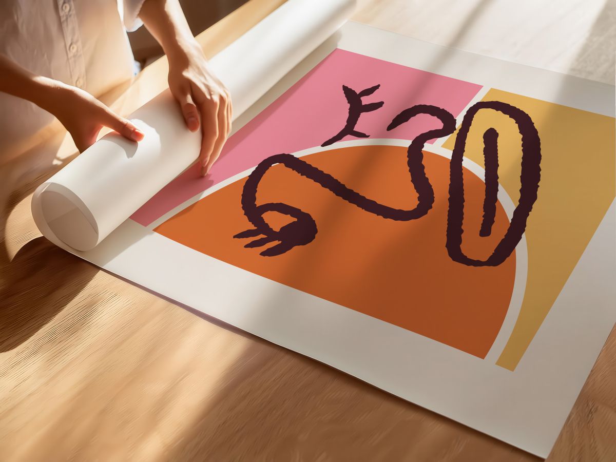 Pembe ve Turuncu Bloklu Profil, rulo yapılmış çerçevesiz poster