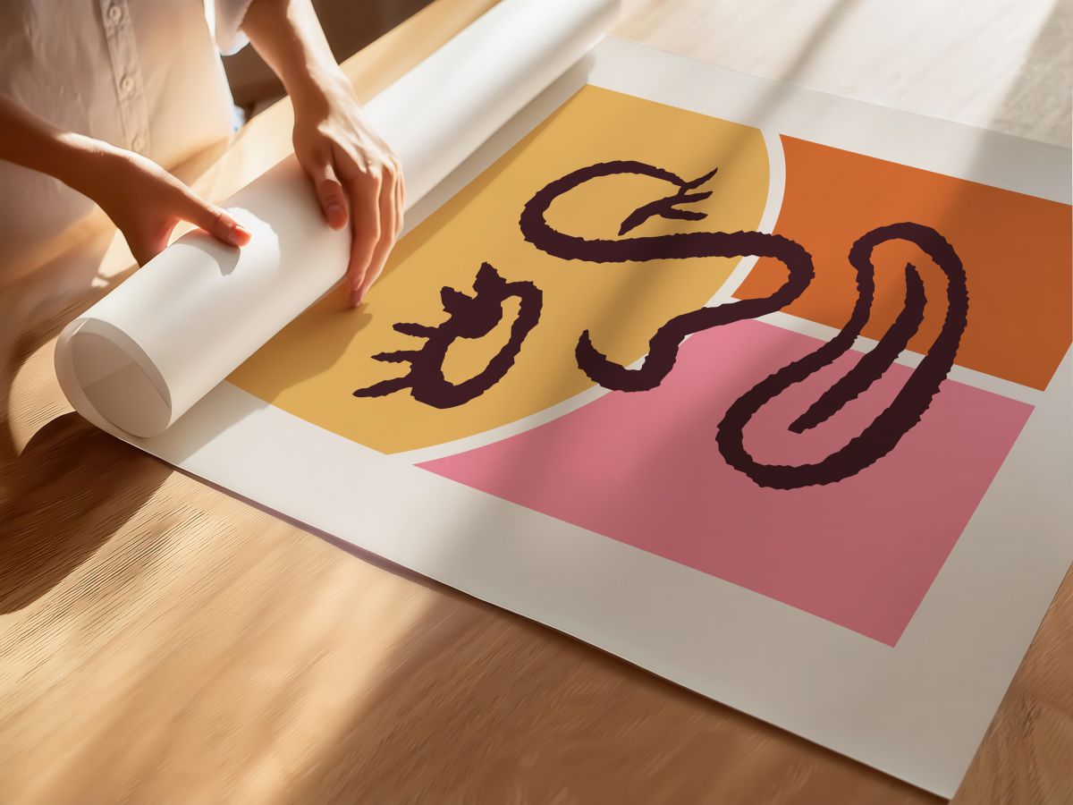 Sarı ve Pembe Bloklu Yüz, rulo yapılmış çerçevesiz poster