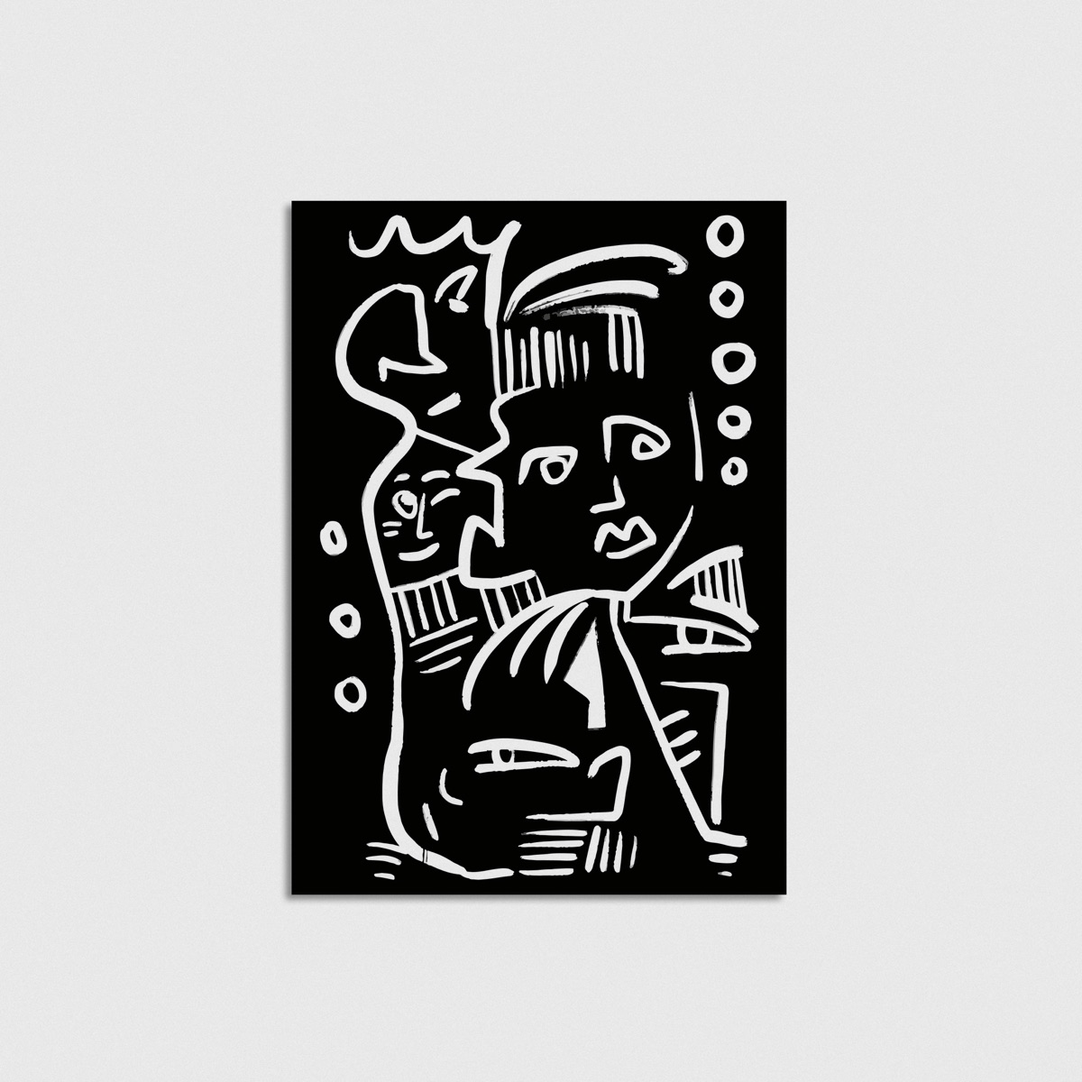 Siyah Beyaz Doodle Yüzler line art posteri, çerçevesiz poster