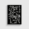 Siyah Beyaz Doodle Yüzler line art posteri, siyah çerçeveli tablo