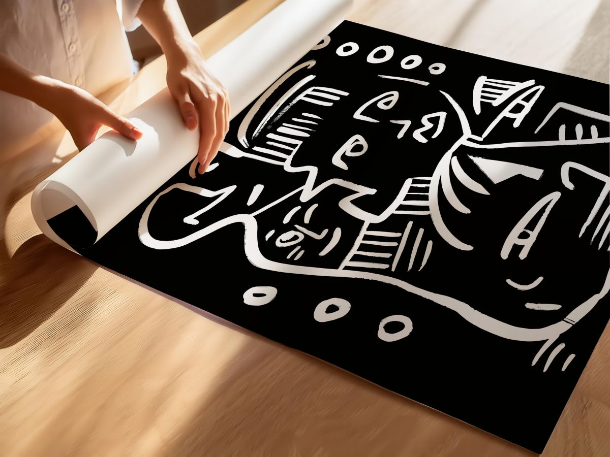 Siyah Beyaz Doodle Yüzler, rulo yapılmış çerçevesiz poster