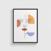 İnce Çizgi Yüz ve Pastel Formlar line art posteri, siyah çerçeveli tablo