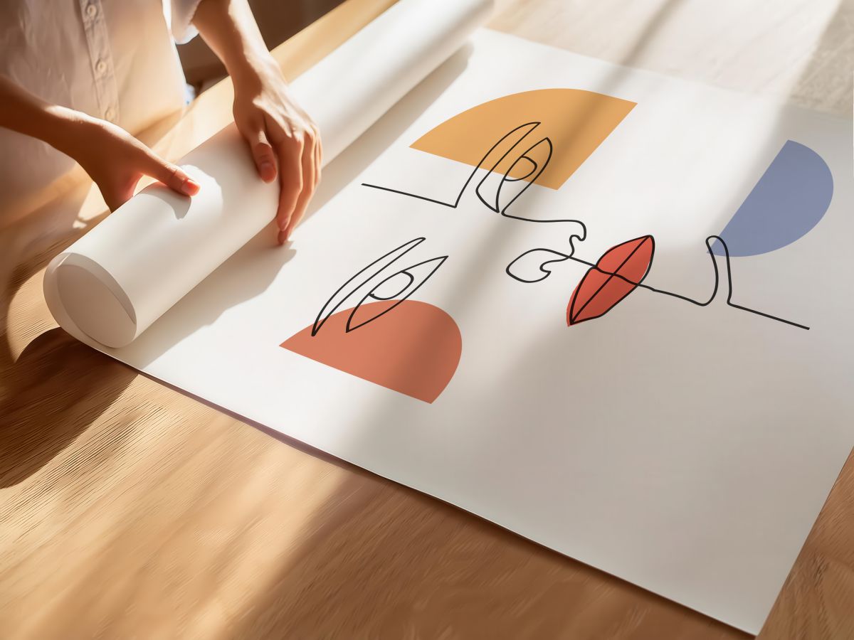 İnce Çizgi Yüz ve Pastel Formlar, rulo yapılmış çerçevesiz poster