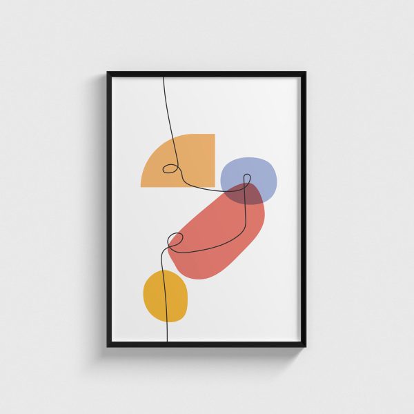 Tek Çizgi Profil ve Pastel Lekeler line art posteri, siyah çerçeveli tablo