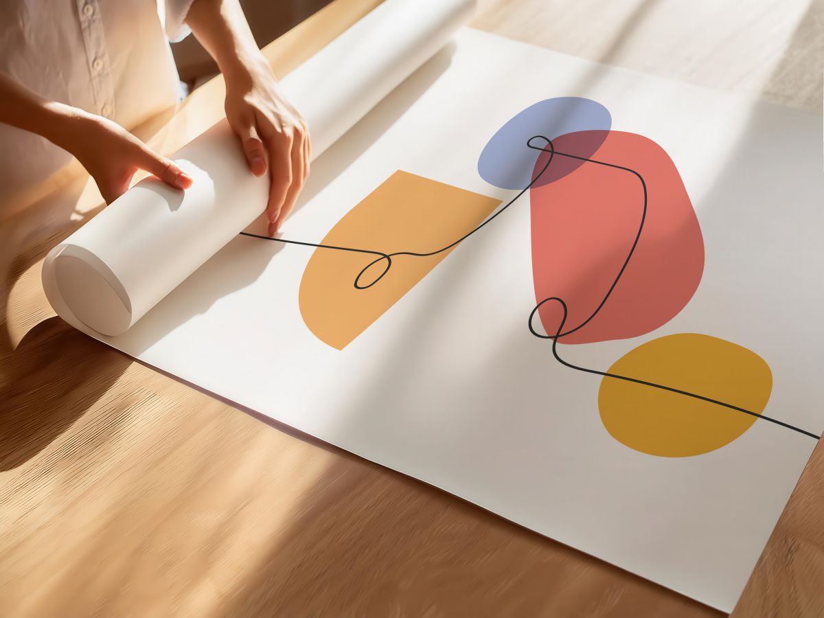 Tek Çizgi Profil ve Pastel Lekeler, rulo yapılmış çerçevesiz poster