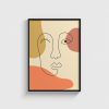 Turuncu Lekeli Tek Çizgi Yüz line art posteri, siyah çerçeveli tablo