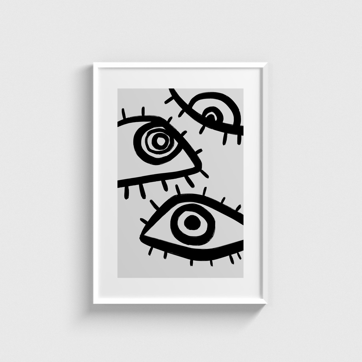 Siyah Beyaz Göz Deseni line art posteri, beyaz çerçeveli tablo