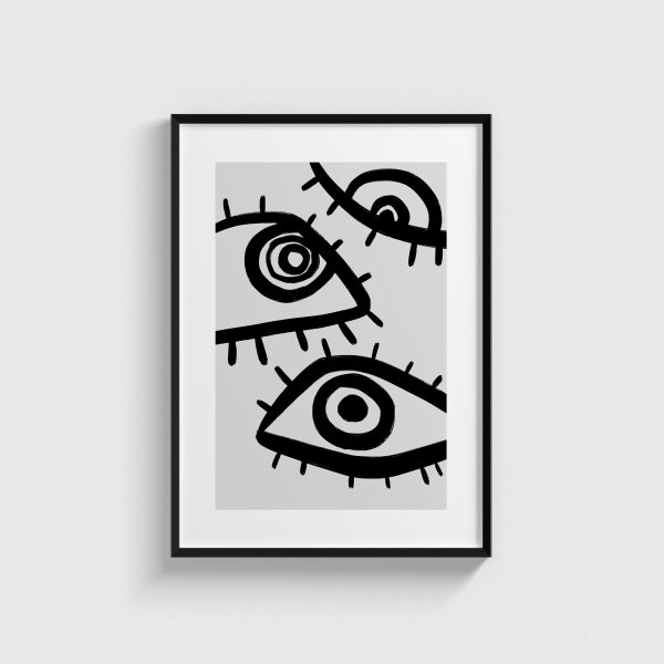 Siyah Beyaz Göz Deseni line art posteri, siyah çerçeveli tablo