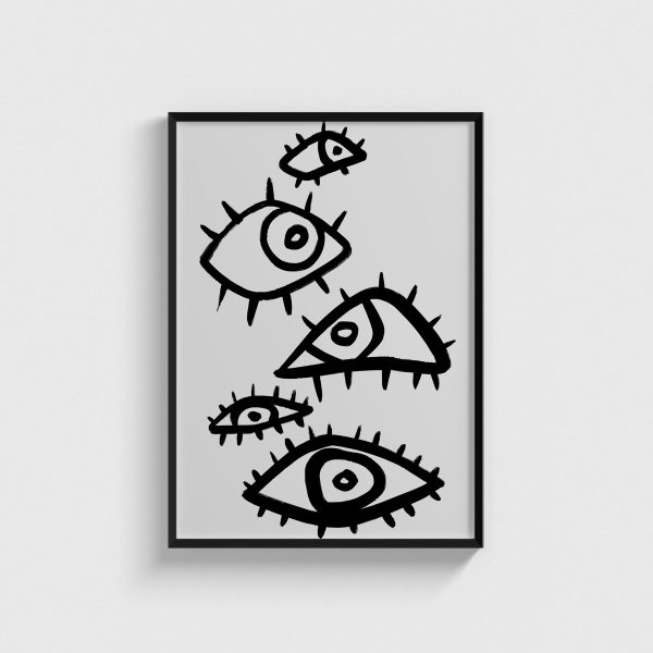 Siyah Beyaz Küçük Gözler line art posteri, siyah çerçeveli tablo