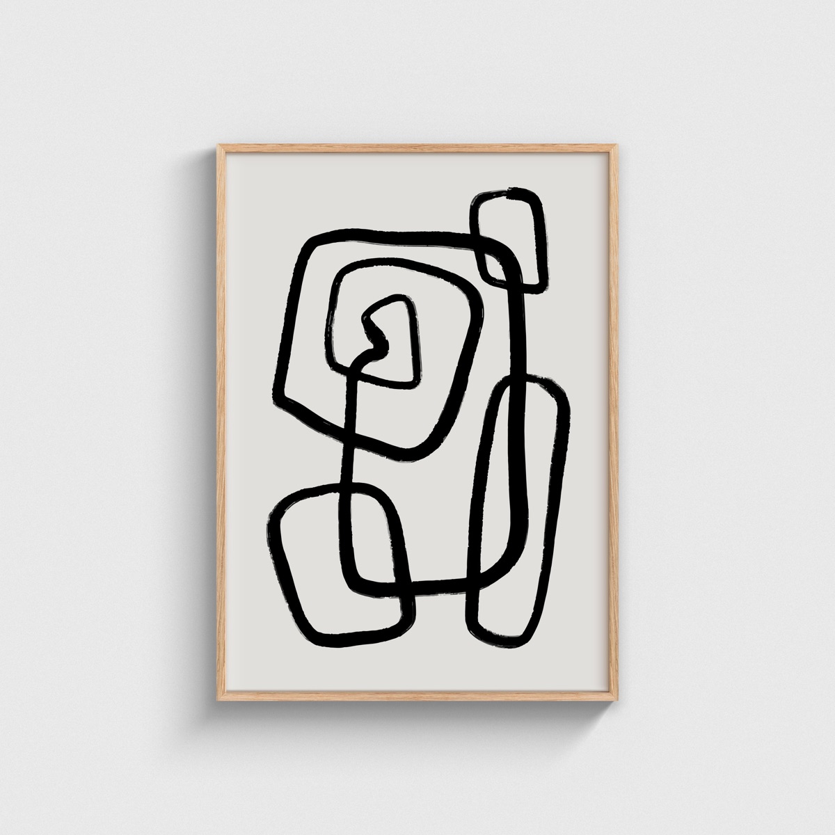 Siyah Tek Çizgi Soyut Form line art posteri, ahşap çerçeveli tablo
