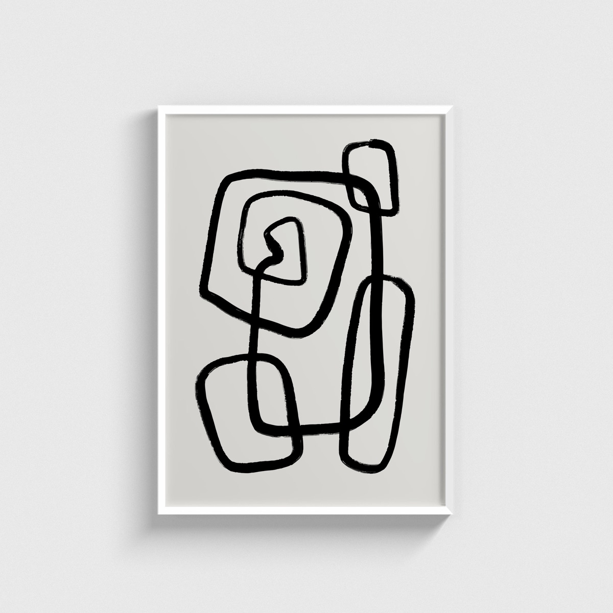 Siyah Tek Çizgi Soyut Form line art posteri, beyaz çerçeveli tablo