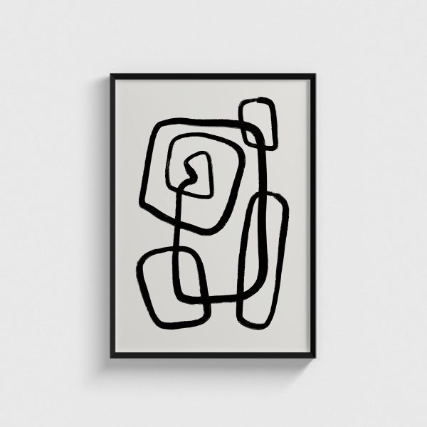 Siyah Tek Çizgi Soyut Form line art posteri, siyah çerçeveli tablo