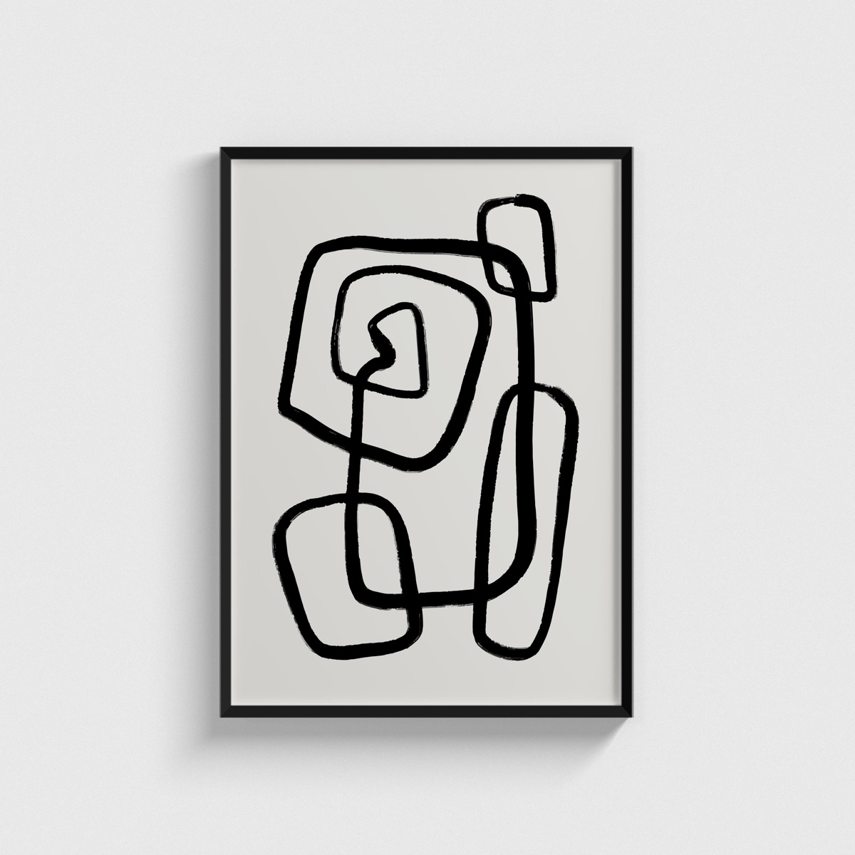 Siyah Tek Çizgi Soyut Form line art posteri, siyah çerçeveli tablo