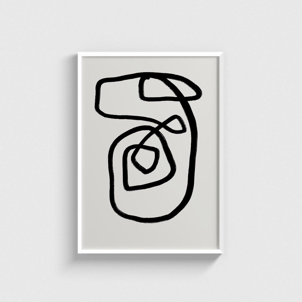 Siyah Spiral Tek Çizgi line art posteri, beyaz çerçeveli tablo