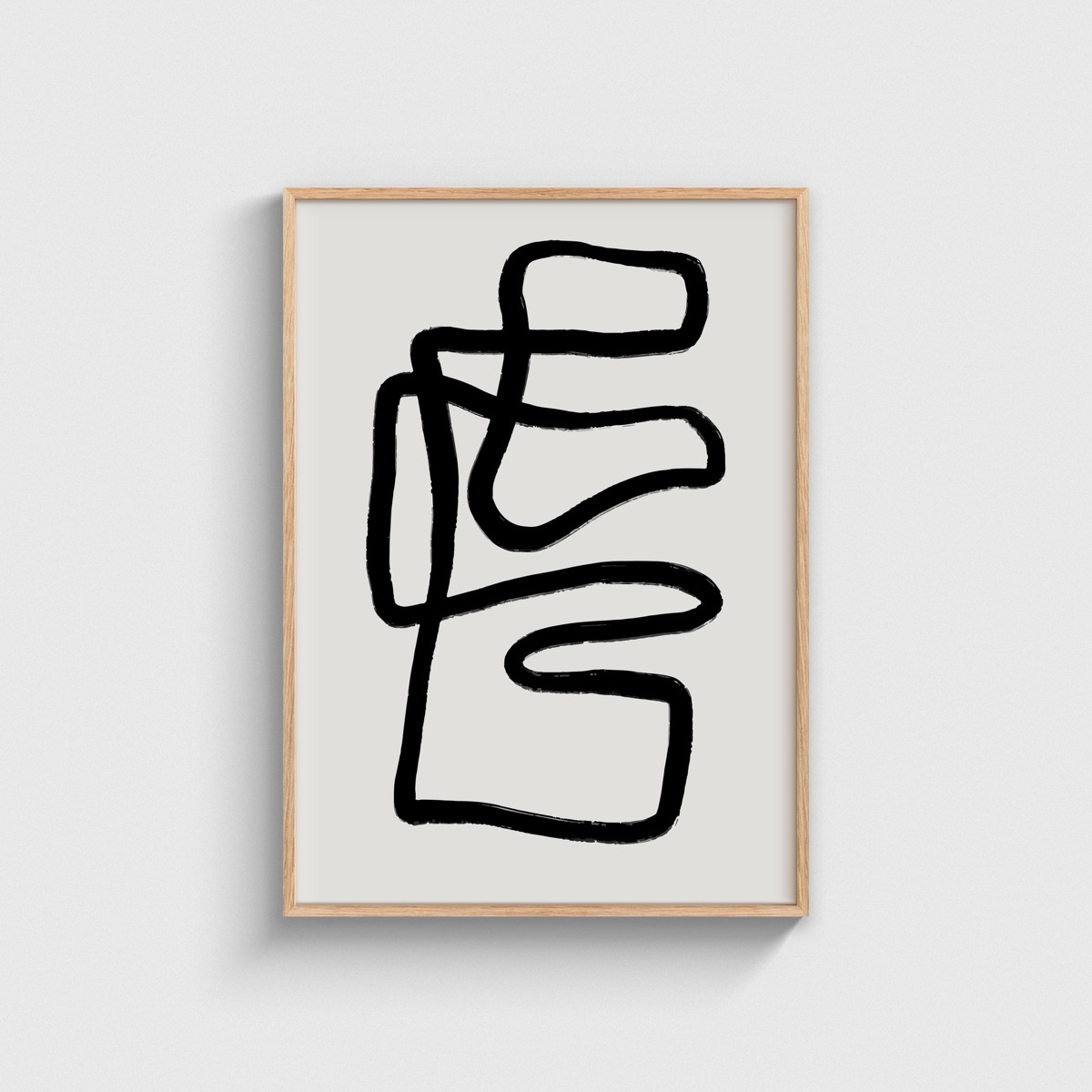 Siyah Dikdörtgen Tek Çizgi line art posteri, ahşap çerçeveli tablo
