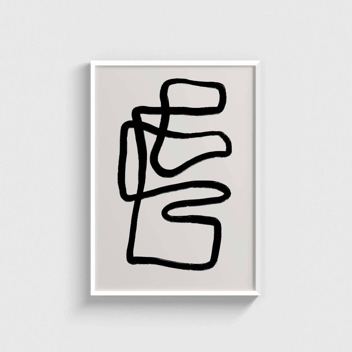 Siyah Dikdörtgen Tek Çizgi line art posteri, beyaz çerçeveli tablo