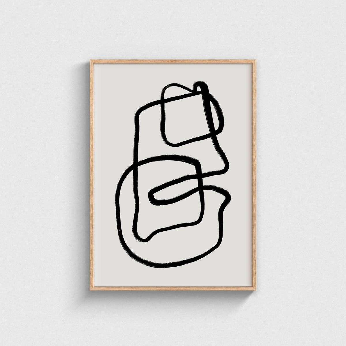 Siyah Kıvrımlı Tek Çizgi line art posteri, ahşap çerçeveli tablo
