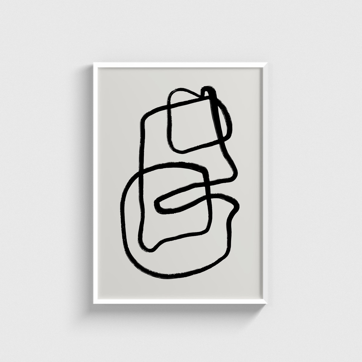 Siyah Kıvrımlı Tek Çizgi line art posteri, beyaz çerçeveli tablo